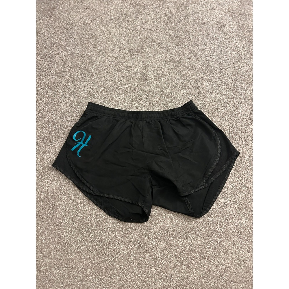 Soffe Low Rise Athletic Shorts Junior Small Black Teal H Logo Excellent Running